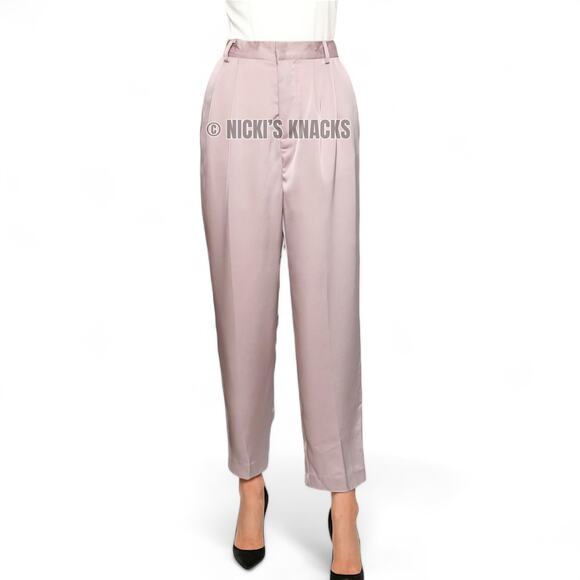 Jason Wu Champagne Satin High Waisted Pleated Front Tapered Dress Pants Size L - Picture 12 of 13